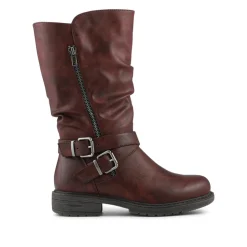 Wide Fit Zip Fasten Slouch Boots - Burgundy