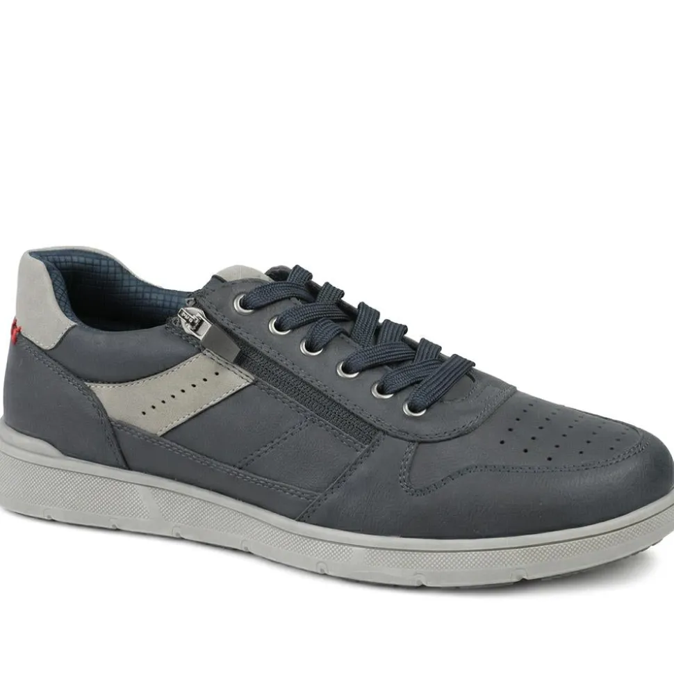 Wide Fit Zip & Lace Casual Trainers - Navy