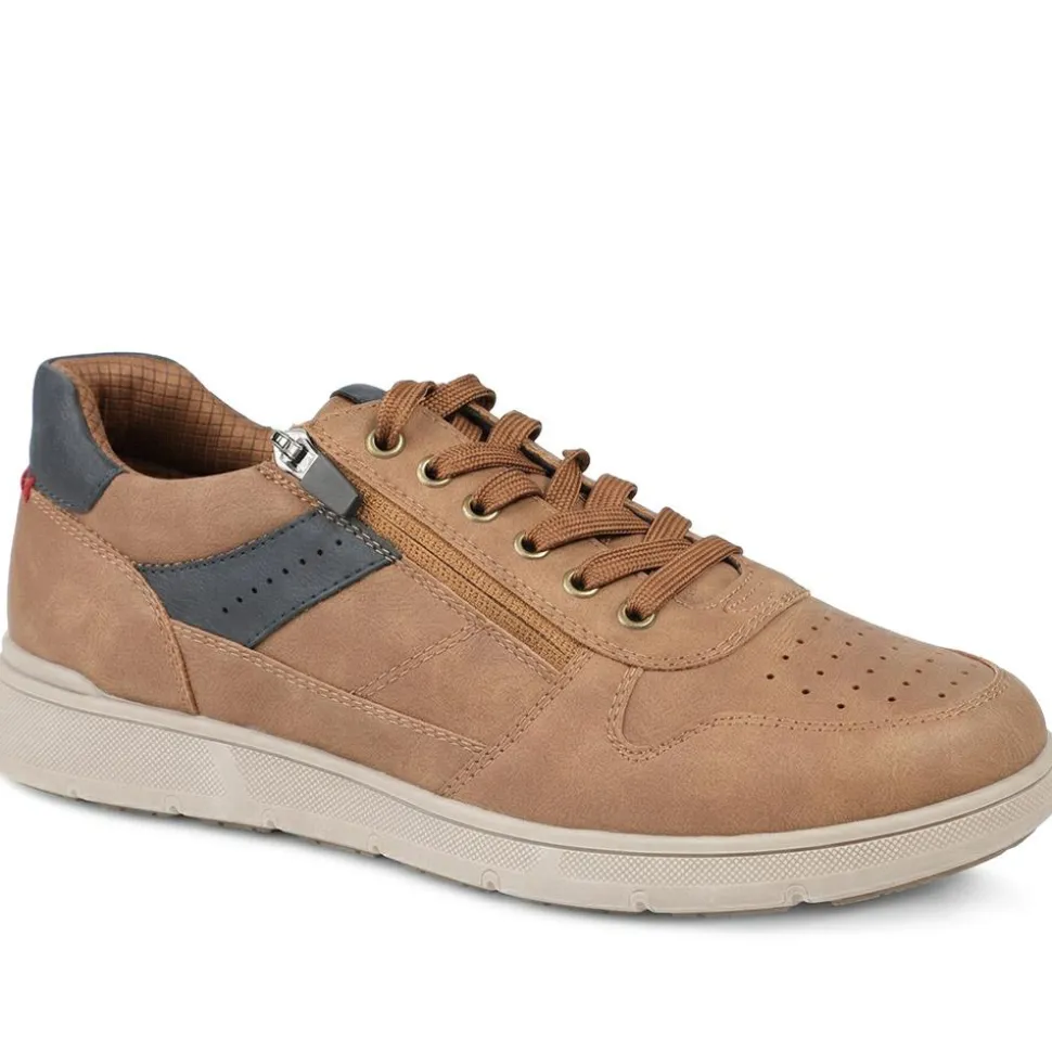 Wide Fit Zip & Lace Casual Trainers - Tan