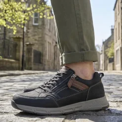 Wide Fit Zip & Lace Fasten Casual Trainers - Black