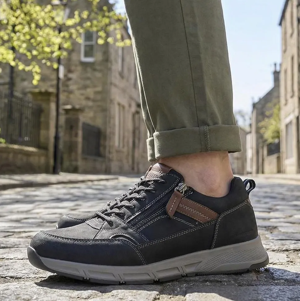 Wide Fit Zip & Lace Fasten Casual Trainers - Black