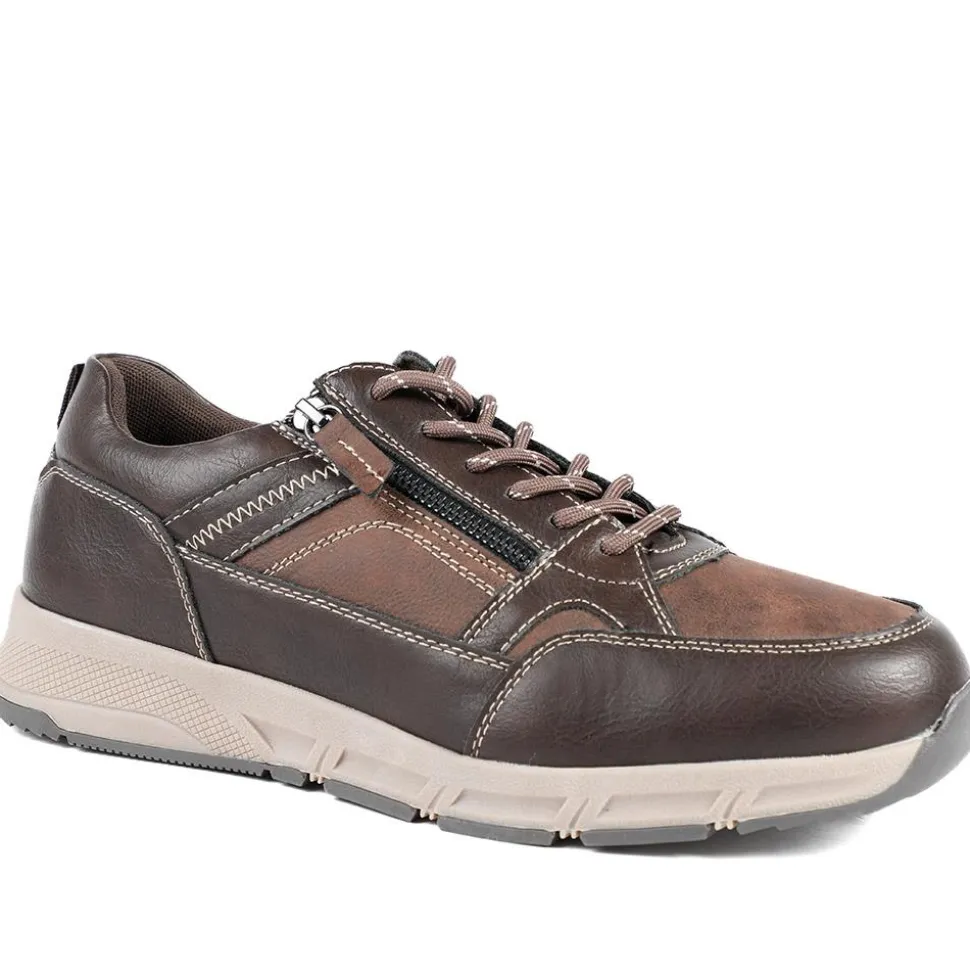 Wide Fit Zip & Lace Fasten Casual Trainers - Brown