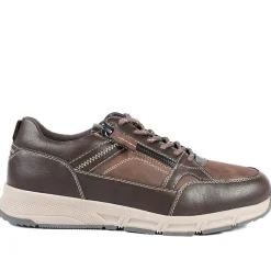 Wide Fit Zip & Lace Fasten Casual Trainers - Brown