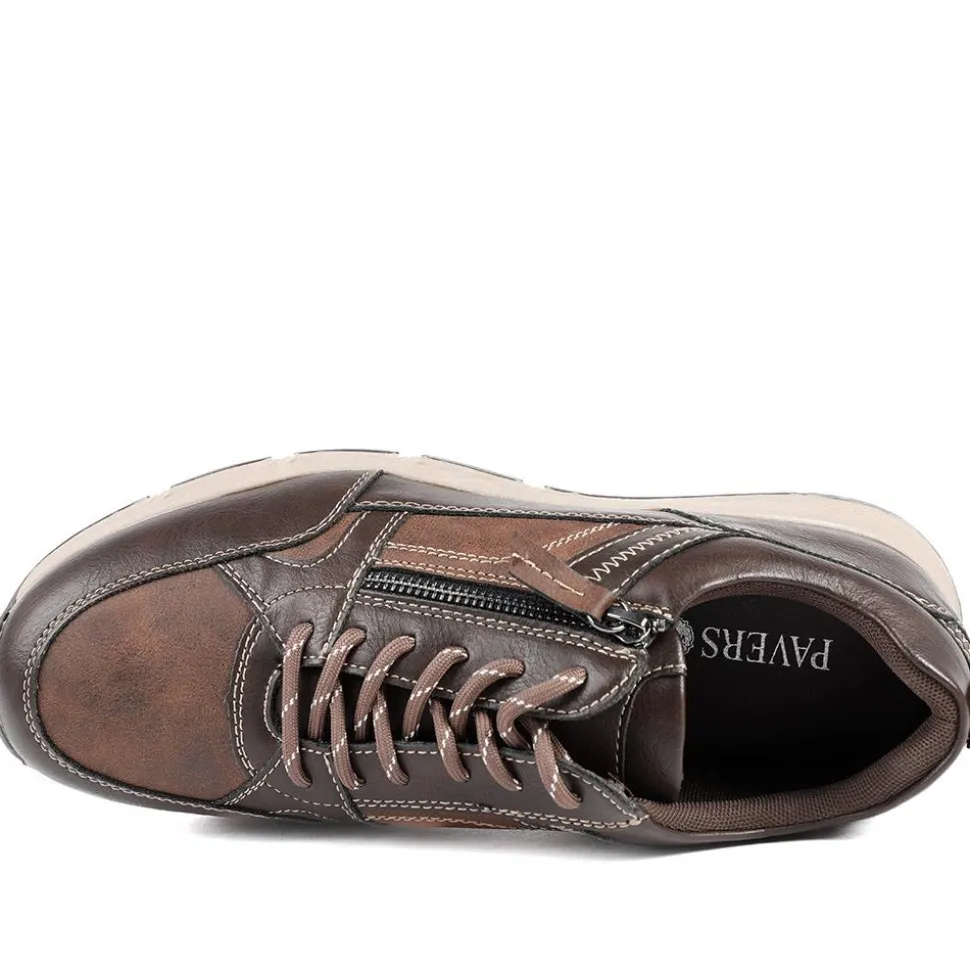 Wide Fit Zip & Lace Fasten Casual Trainers - Brown