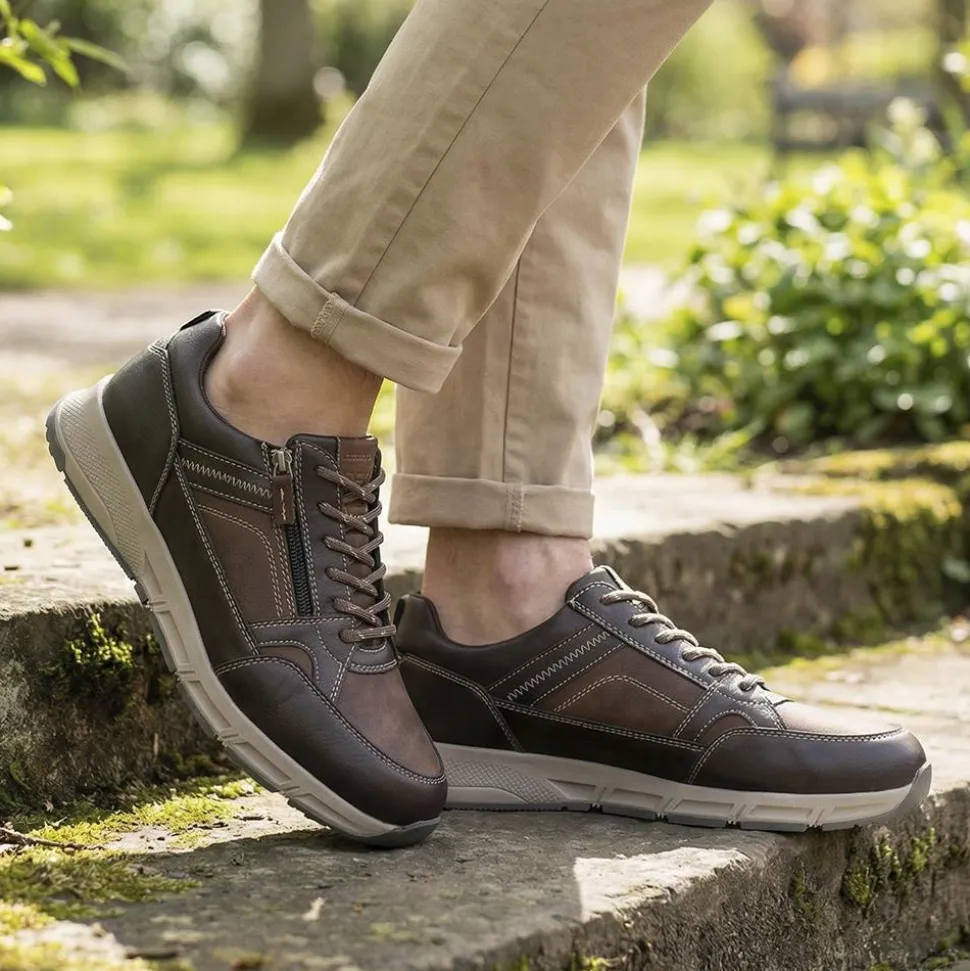 Wide Fit Zip & Lace Fasten Casual Trainers - Brown