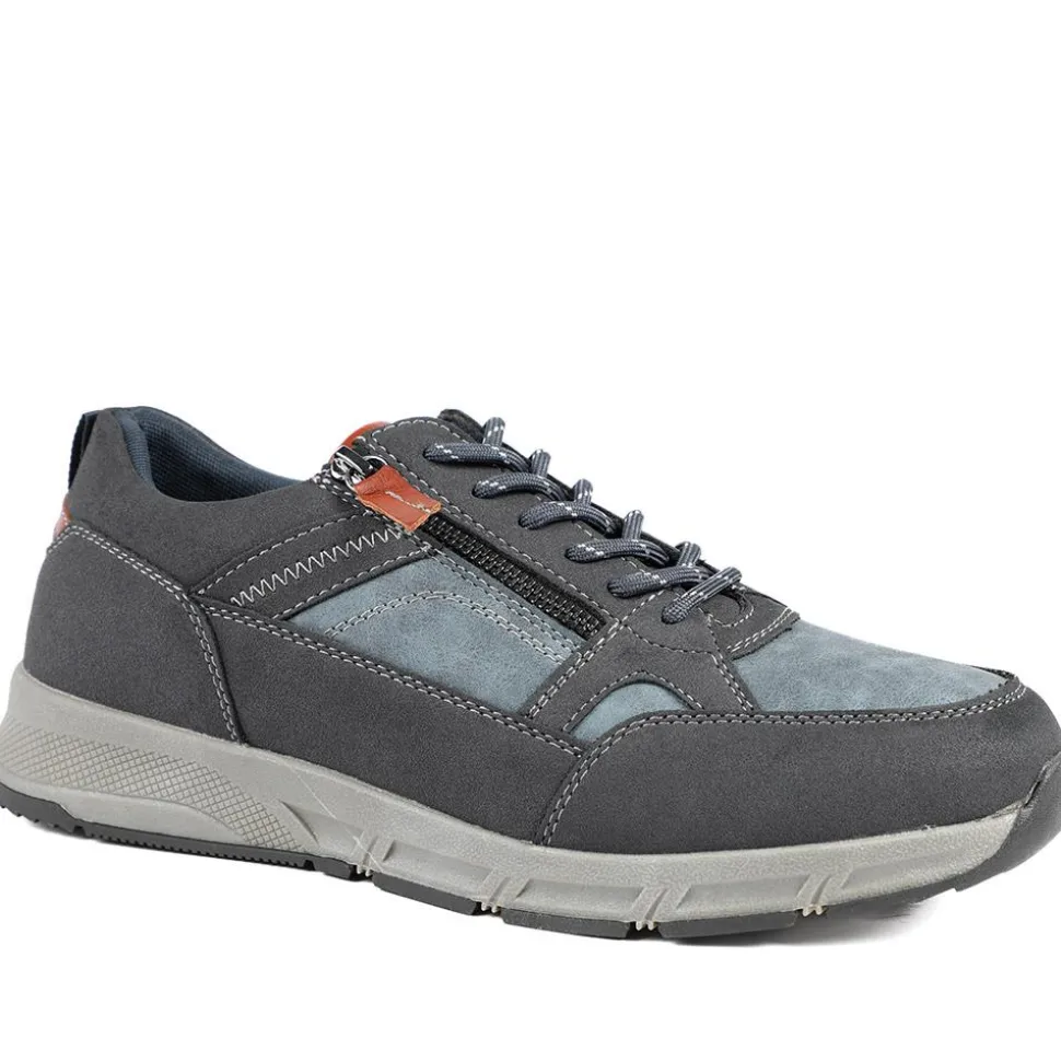 Wide Fit Zip & Lace Fasten Casual Trainers - Navy