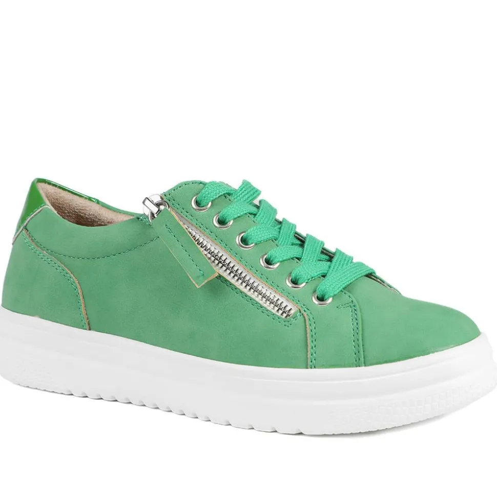 Wide Fit Zip & Lace Platform Trainers - Green