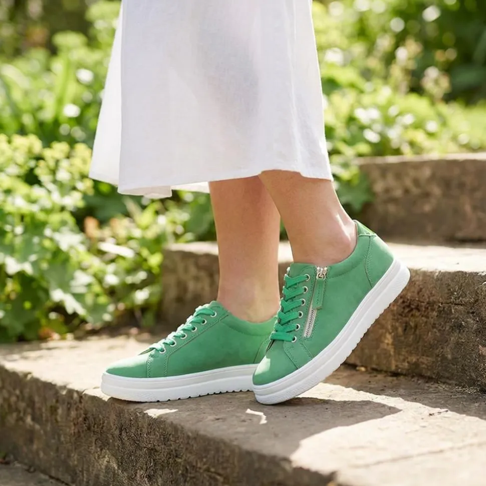 Wide Fit Zip & Lace Platform Trainers - Green