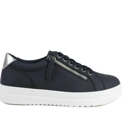 Wide Fit Zip & Lace Platform Trainers - Navy