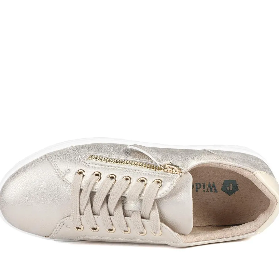 Wide Fit Zip & Lace Platform Trainers - Soft Gold