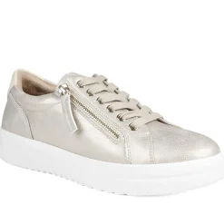 Wide Fit Zip & Lace Platform Trainers - Soft Gold