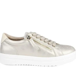 Wide Fit Zip & Lace Platform Trainers - Soft Gold