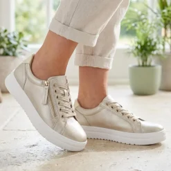 Wide Fit Zip & Lace Platform Trainers - Soft Gold