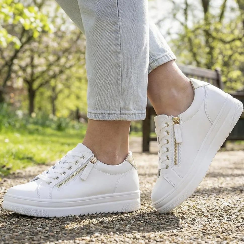 Wide Fit Zip & Lace Platform Trainers - White