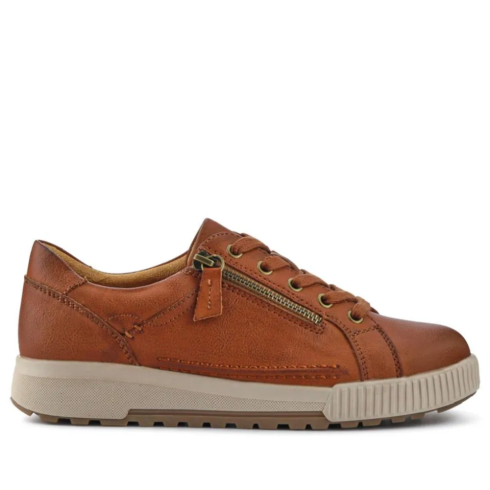 Wide Fit Zip & Lace Trainers - Brown