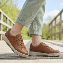 Wide Fit Zip & Lace Trainers - Brown