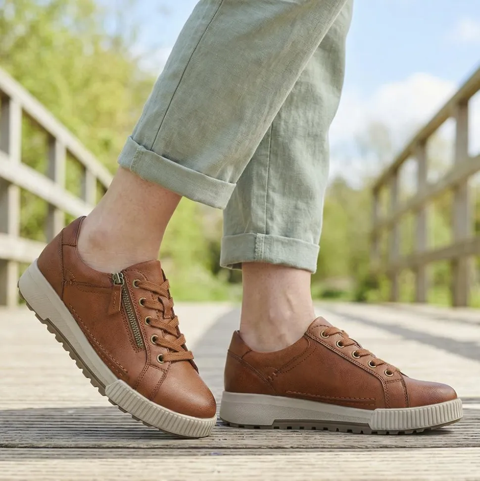 Wide Fit Zip & Lace Trainers - Brown