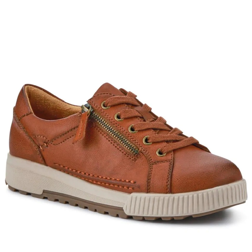 Wide Fit Zip & Lace Trainers - Brown