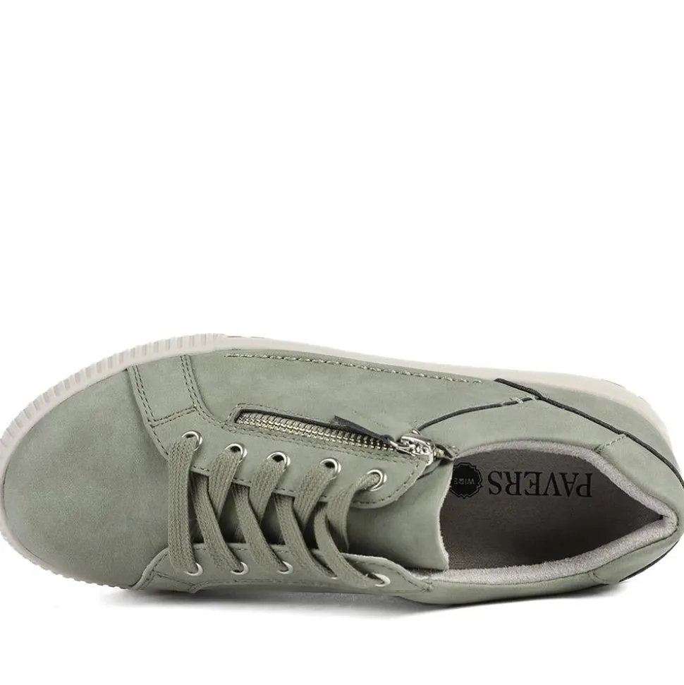 Wide Fit Zip & Lace Trainers - Sage