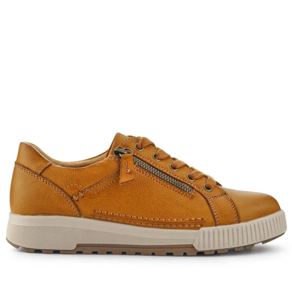 Wide Fit Zip & Lace Trainers - Tan