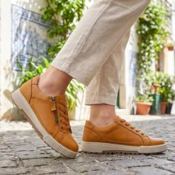 Wide Fit Zip & Lace Trainers - Tan