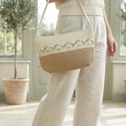 Woven Straw Crossbody Bag - Natural Multi
