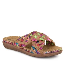 Woven Upper Mule Sandals - Tan Multi