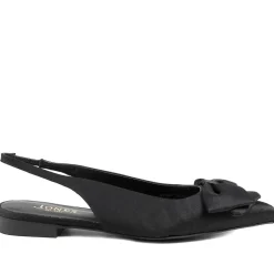 Xenova Leather Slingback Court Shoes - Black Satin