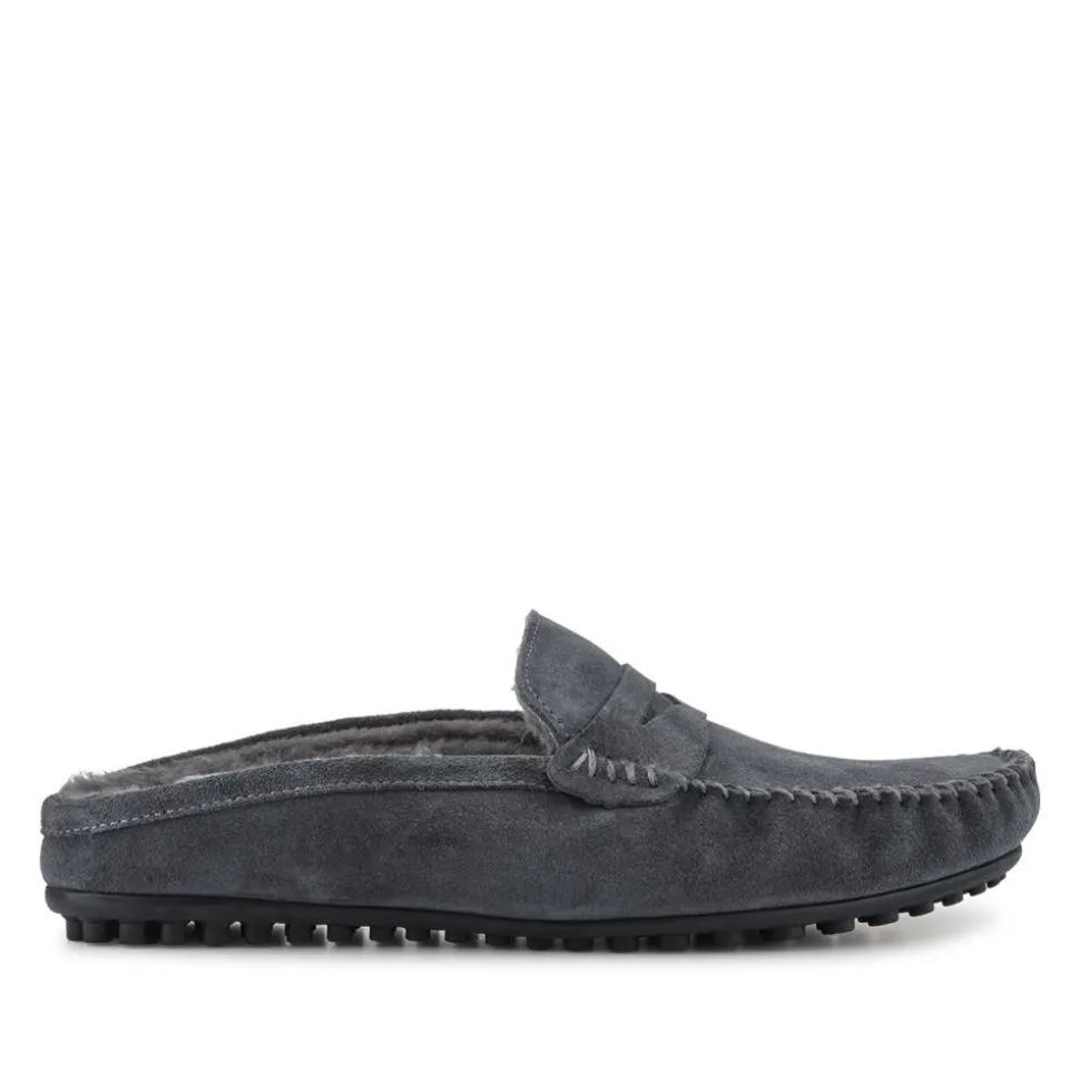 Zap Leather Mule Slippers - Charcoal