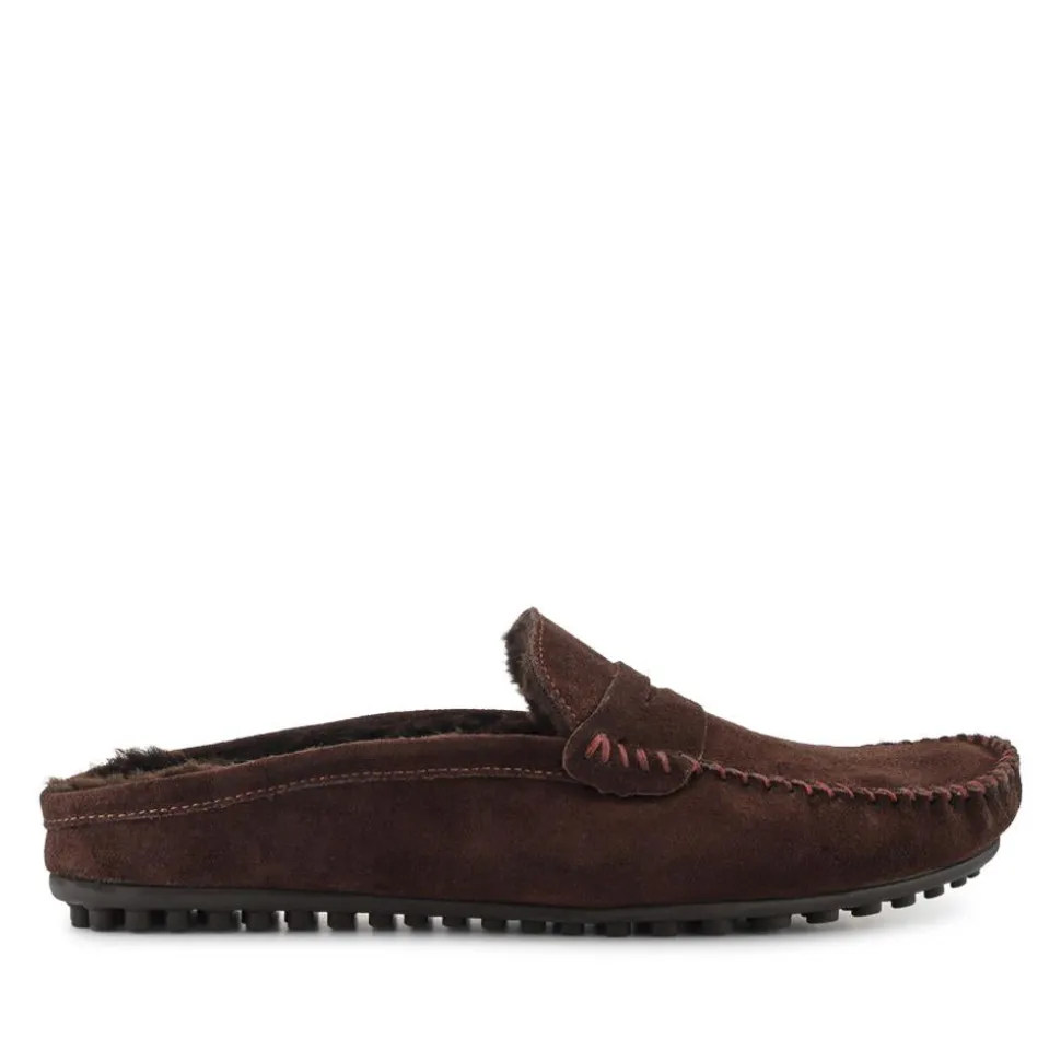 Zap Leather Mule Slippers - Dark Brown Suede