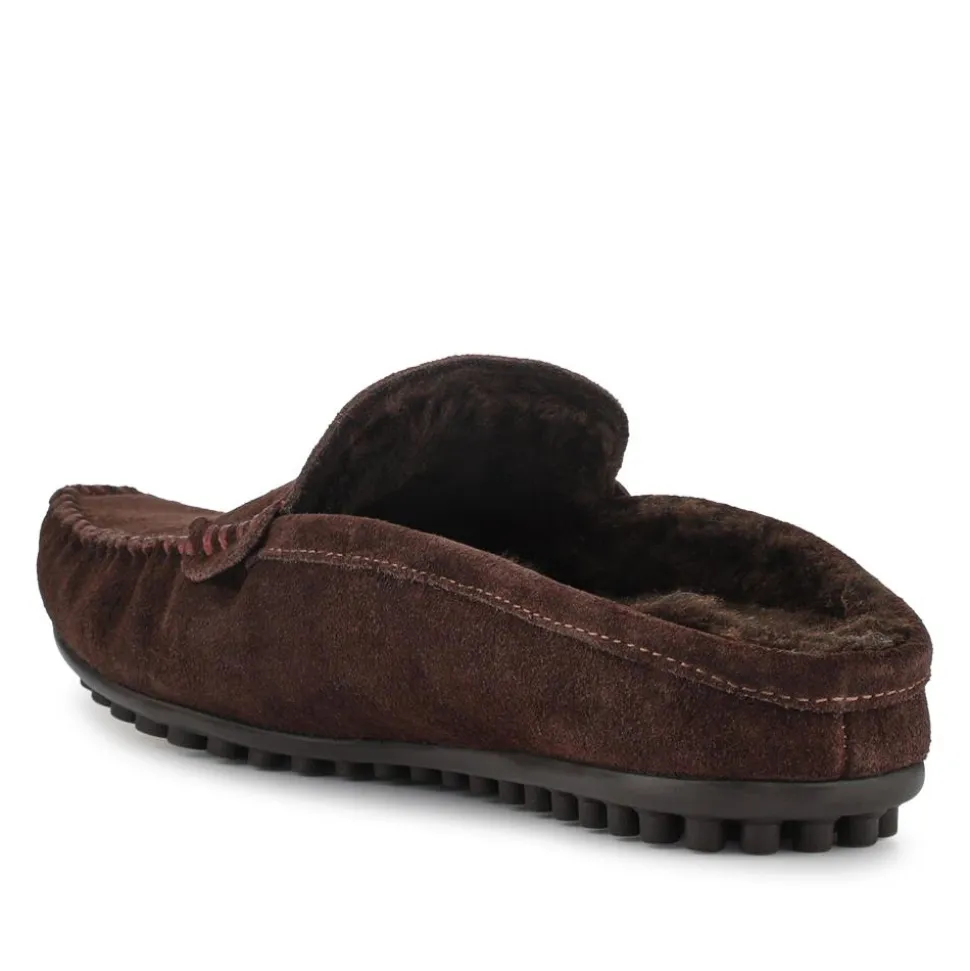 Zap Leather Mule Slippers - Dark Brown Suede