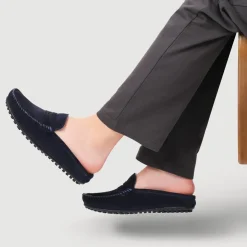 Zap Leather Mule Slippers - Navy Suede