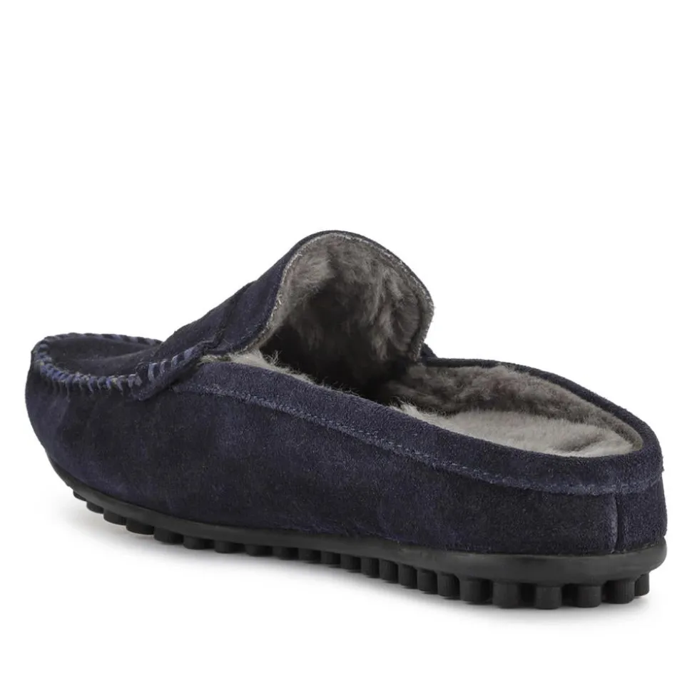 Zap Leather Mule Slippers - Navy Suede