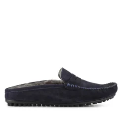 Zap Leather Mule Slippers - Navy Suede