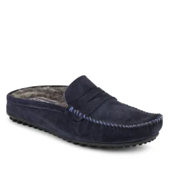 Zap Leather Mule Slippers - Navy Suede