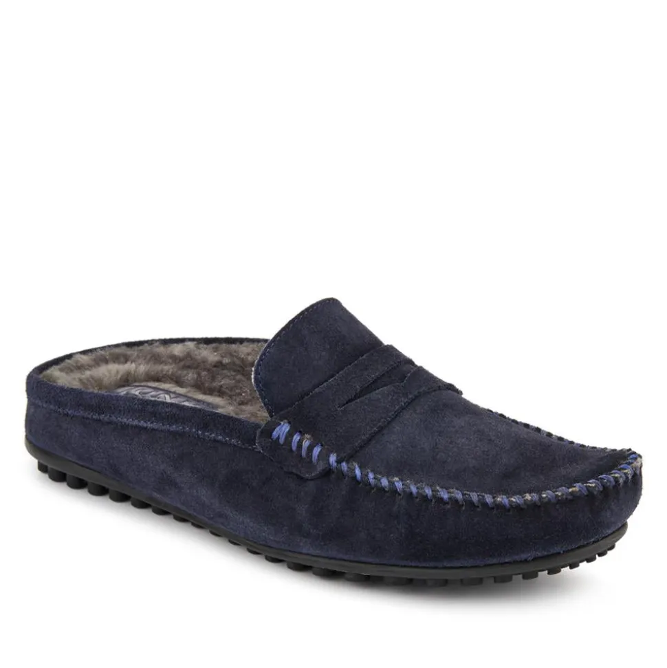Zap Leather Mule Slippers - Navy Suede