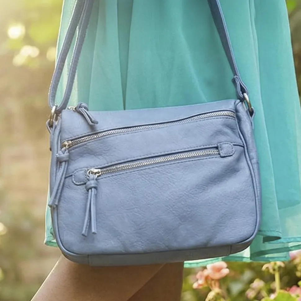 Zip-Close Cross-Body Bag - Light Blue