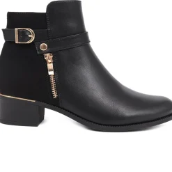 Zip-Detail Heeled Ankle Boots - Black