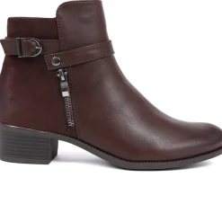 Zip-Detail Heeled Ankle Boots - Brown