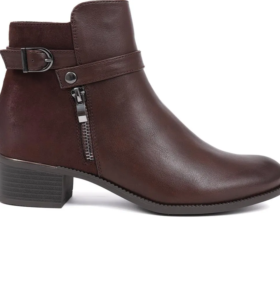 Zip-Detail Heeled Ankle Boots - Brown