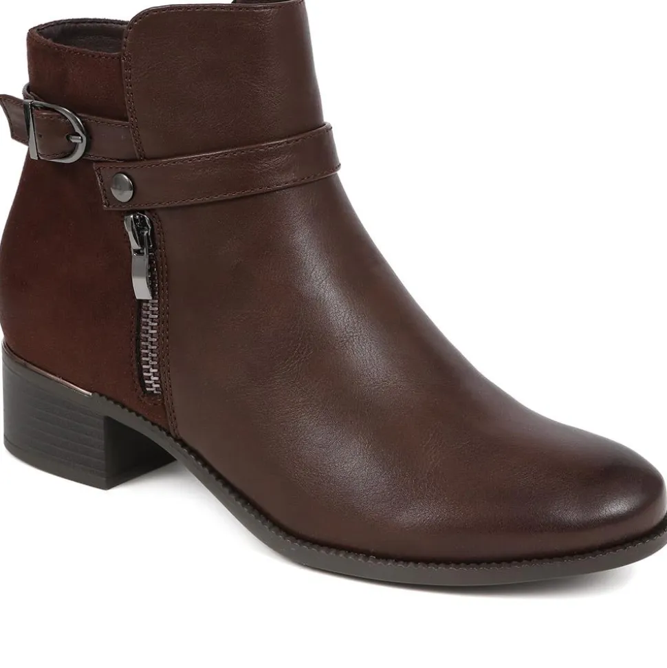Zip-Detail Heeled Ankle Boots - Brown