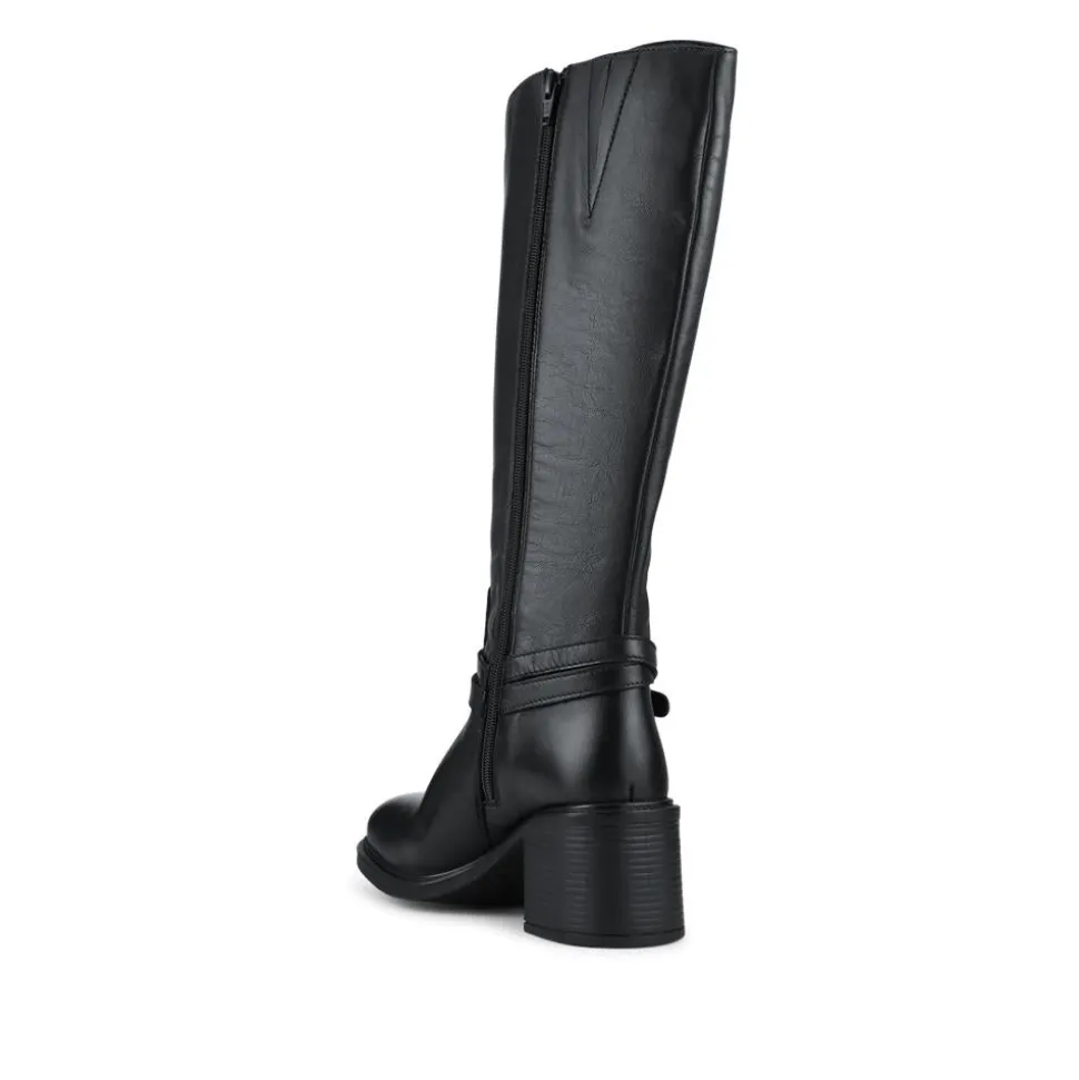 Zip-Fasten Leather Long Boots - Black