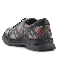 Zip & Lace Casual Daily Shoes - Black Rose Floral
