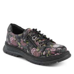 Zip & Lace Casual Daily Shoes - Black Rose Floral