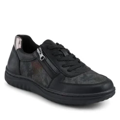 Zip & Lace Trainers With Metallic Accent - Black Floral