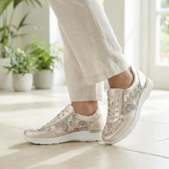 Zip & Lace Trainers With Metallic Accent - Gold Multi