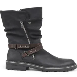 Zip-Up Calf Boots - Black