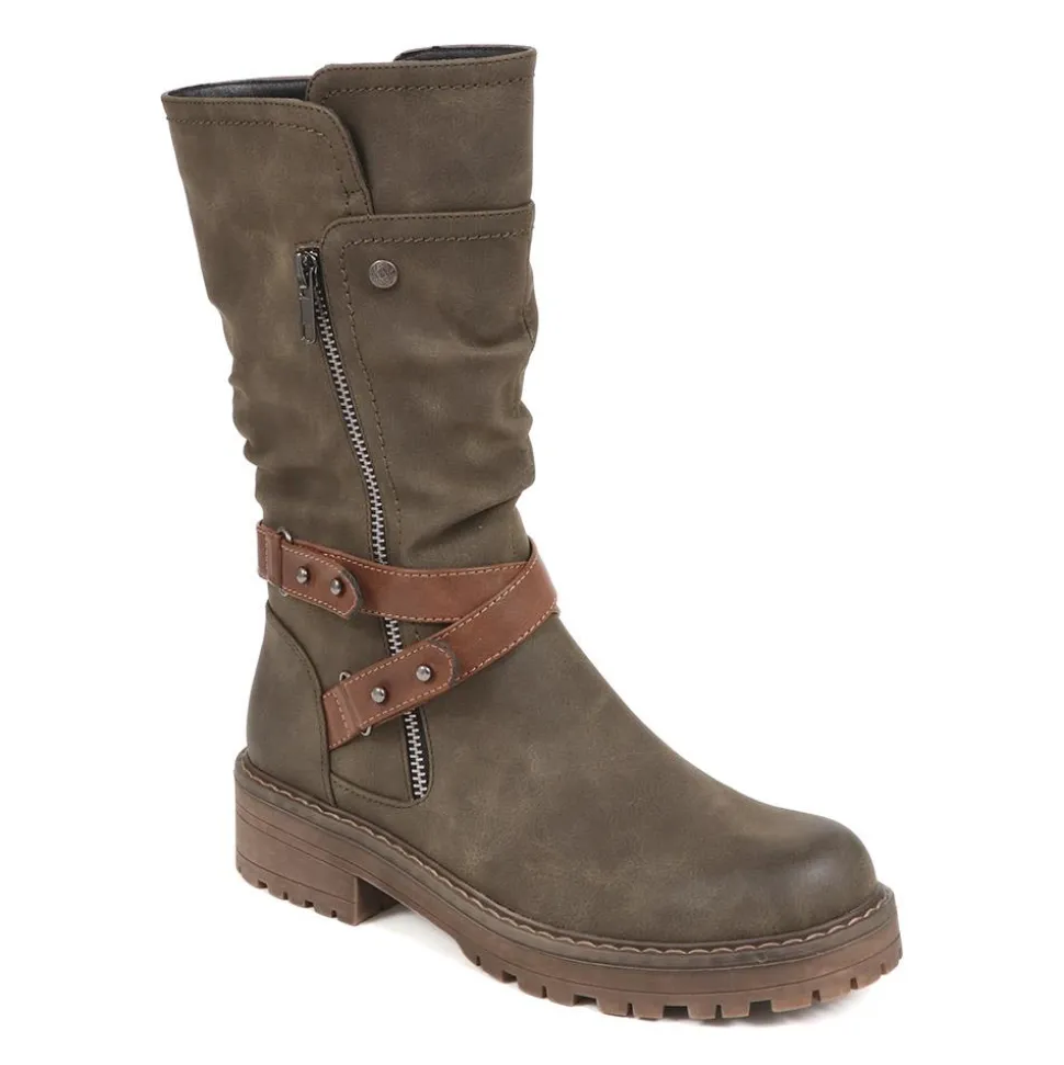 Zip-Up Calf Boots - Olive