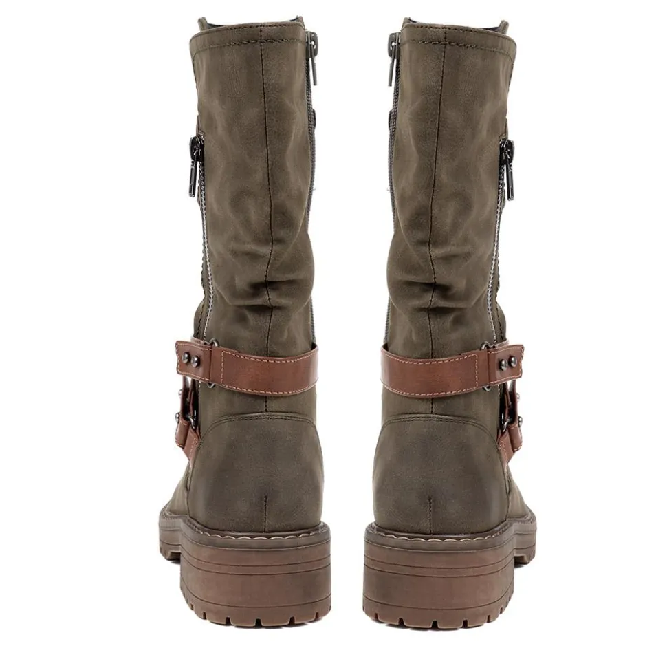 Zip-Up Calf Boots - Olive