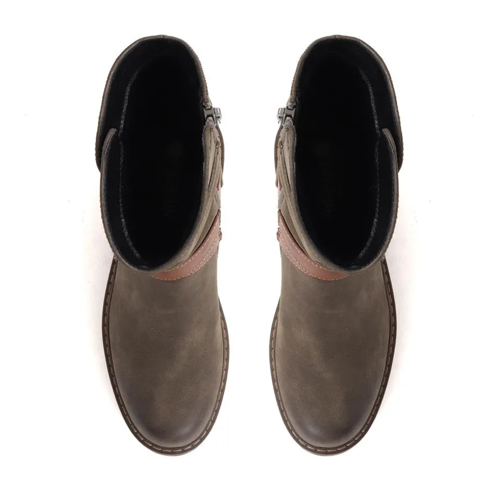 Zip-Up Calf Boots - Olive